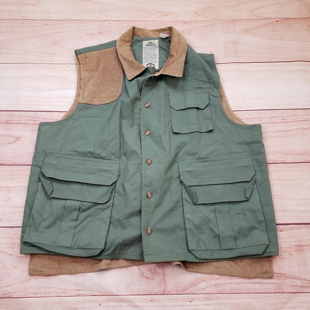 Vintage Survivalon Vest Mens XL Green Cotton Corduroy‎ Lined Hunting Outdoor